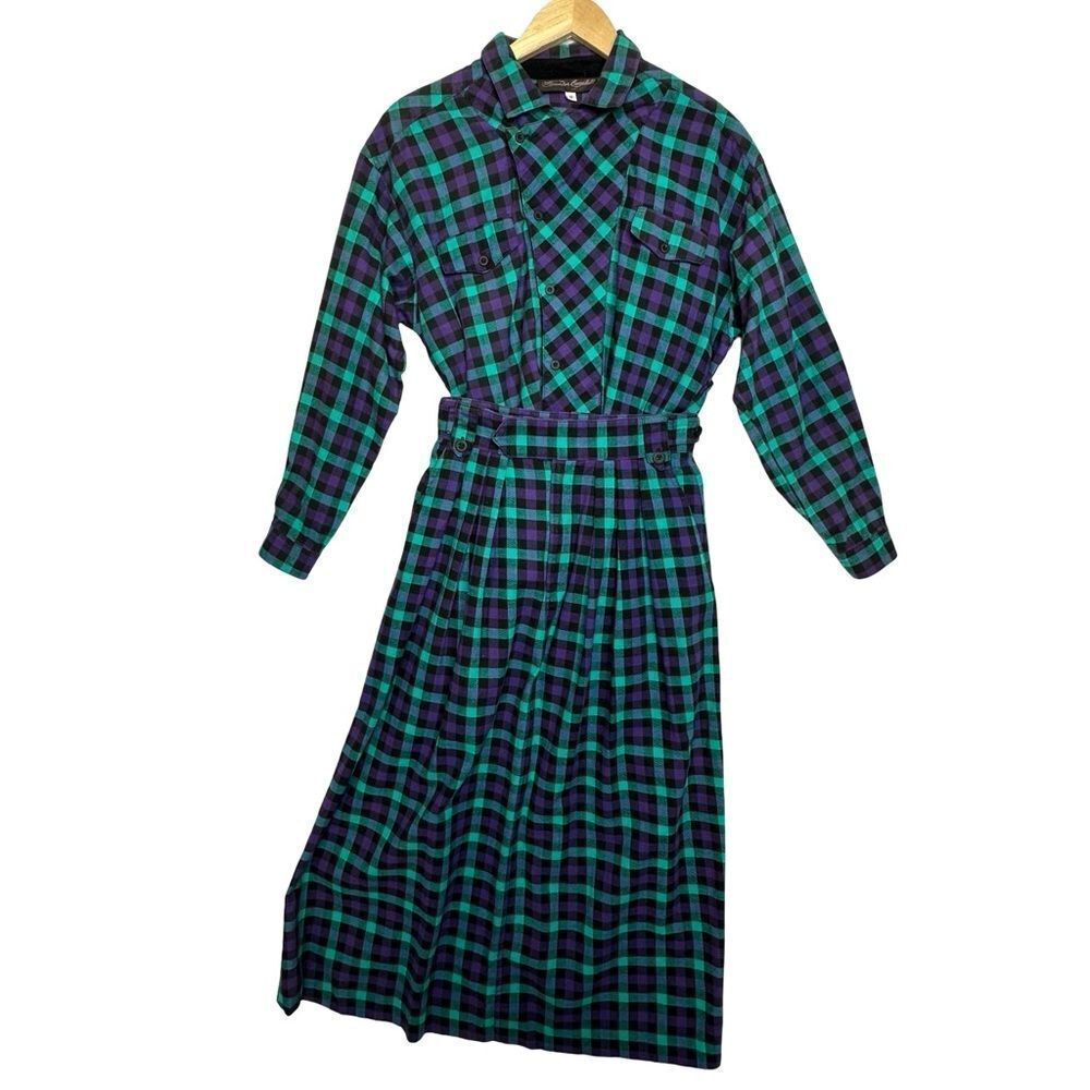 ALEXANDER CAMPBELL Purple & Green Plaid Set Skirt & Shirt Size 8
